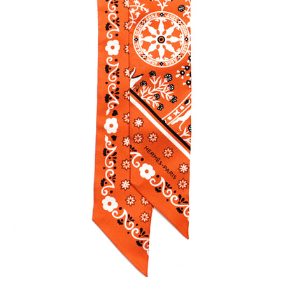 Hermes Silk Peuple Du Vent Bandana Twilly Orange Black White 2 of 4