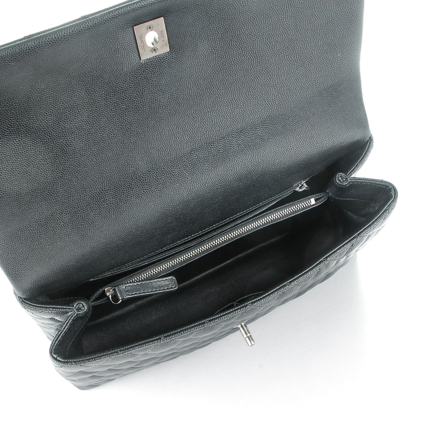 Caviar Lizard Quilted Medium Coco Handle Flap Black