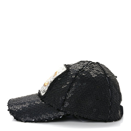 Chanel Sequin Embellished CC Baseball Cap Hat Black 4 of 8