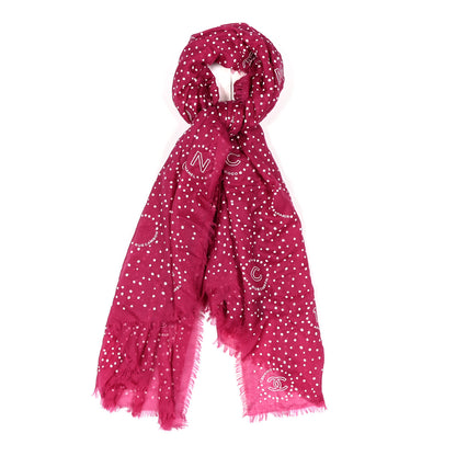 Chanel Cashmere CC Polka Dot Fringe Stole Burgundy White 1 of 4