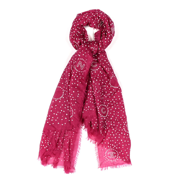 Chanel Cashmere CC Polka Dot Fringe Stole Burgundy White 1878817