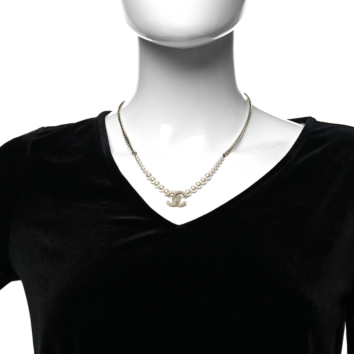 Chanel Pearl Crystal Chain CC Necklace Gold 2 of 5