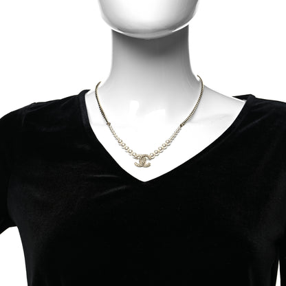 Chanel Pearl Crystal Chain CC Necklace Gold 2 of 5