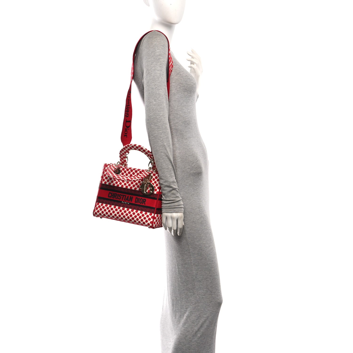 Christian Dior Canvas Medium DiorAmour Dots Lady D-Lite Red 2 of 9
