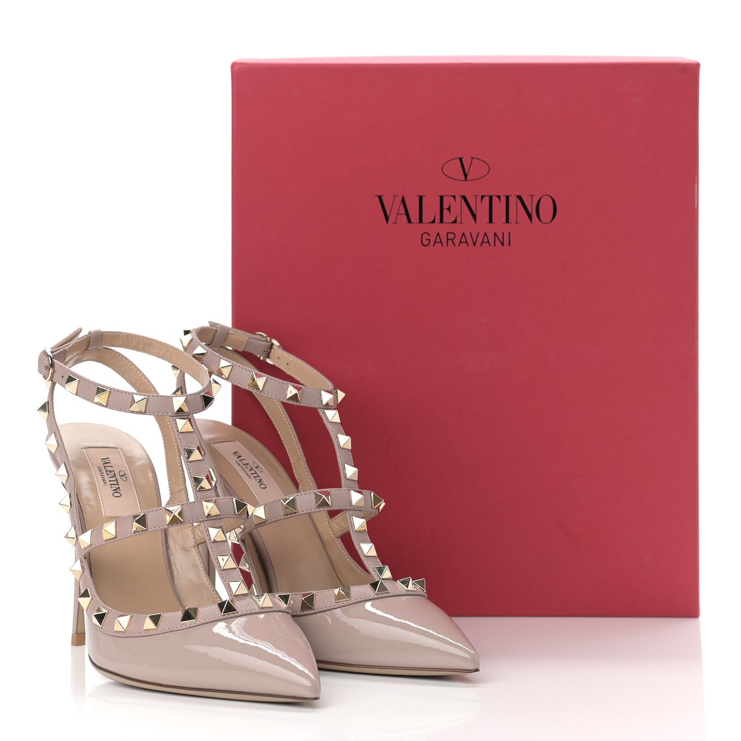 Valentino Garavani Patent Nappa Rockstud Ankle Strap 100mm Pumps 38 Poudre 18 of 19