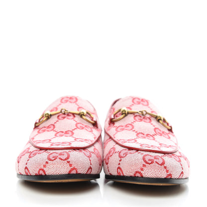 Gucci Canvas GG Monogram Horsebit Womens Jordaan Loafers 36.5 Gardenia Hibiscus Red 2 of 9