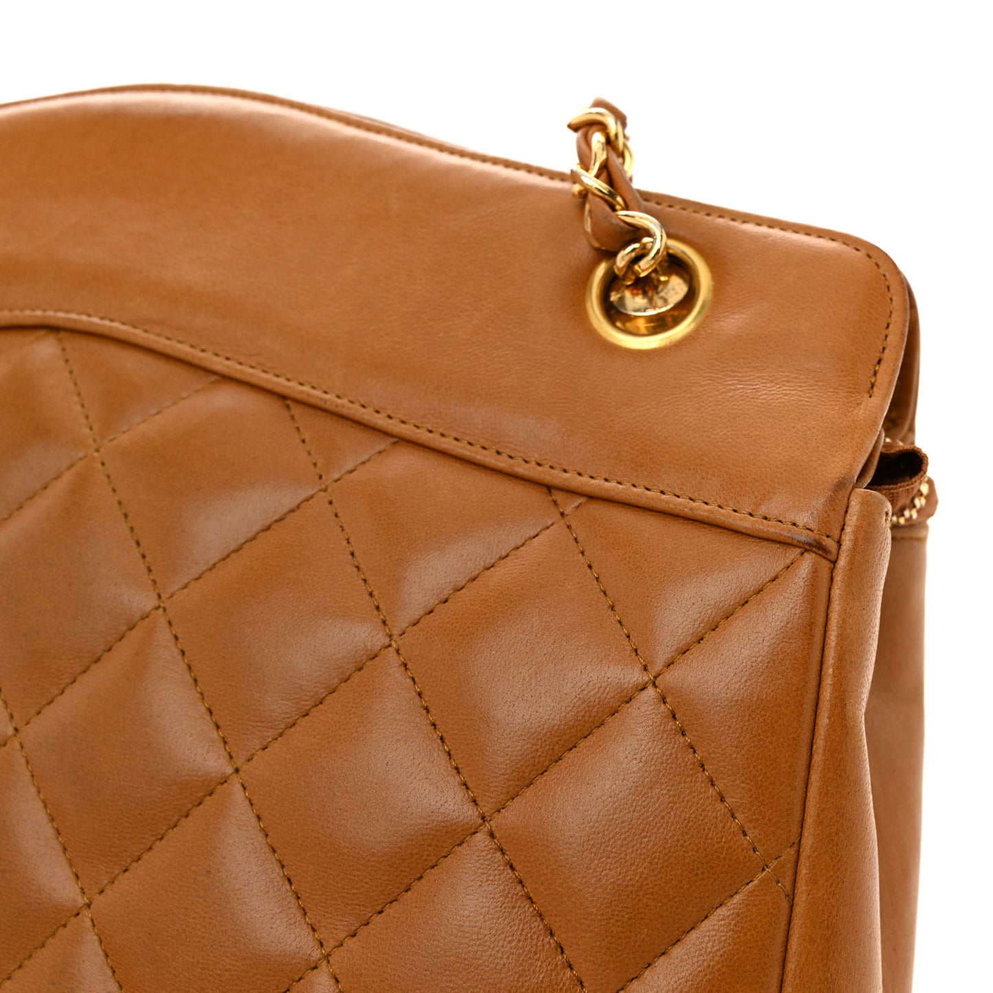 Lambskin Quilted Shoulder Bag Brown