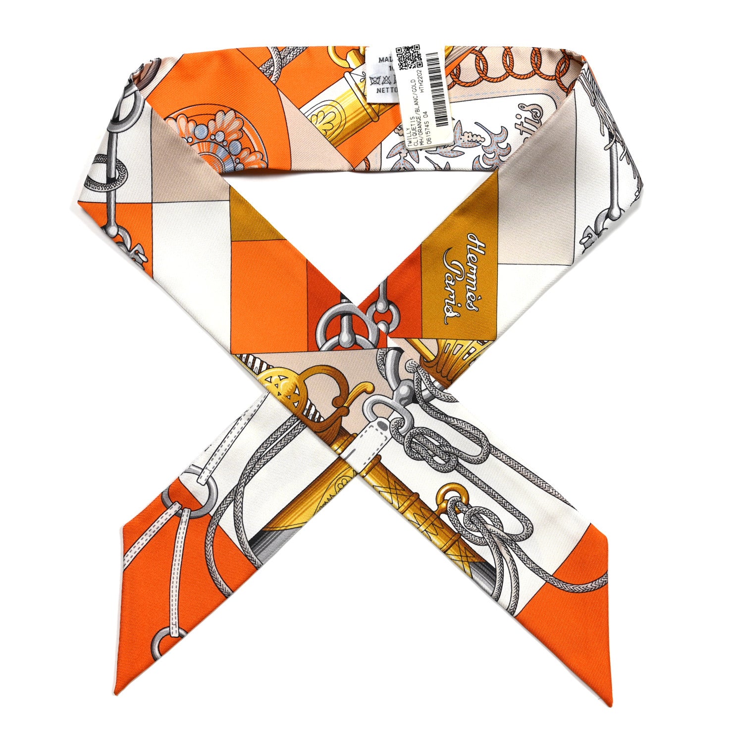 Hermes Silk Cliquetis Twilly Orange White Gold 1 of 5