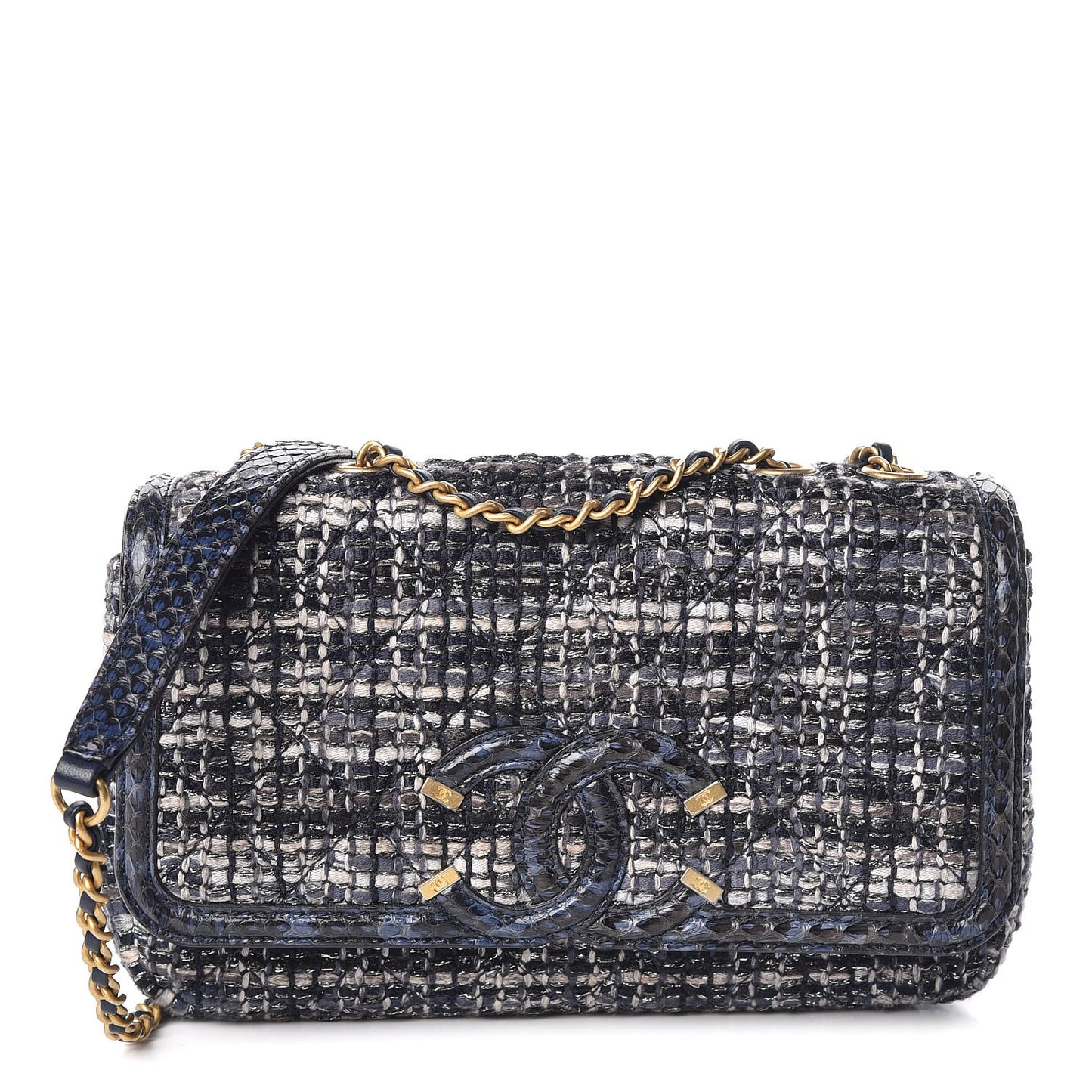 Tweed Snakeskin Quilted Small CC Filigree Flap Multicolor
