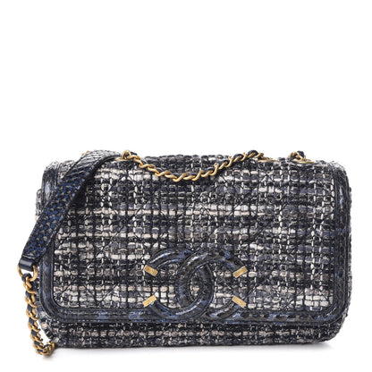Chanel Tweed Snakeskin Quilted Small CC Filigree Flap Multicolor 1 of 14