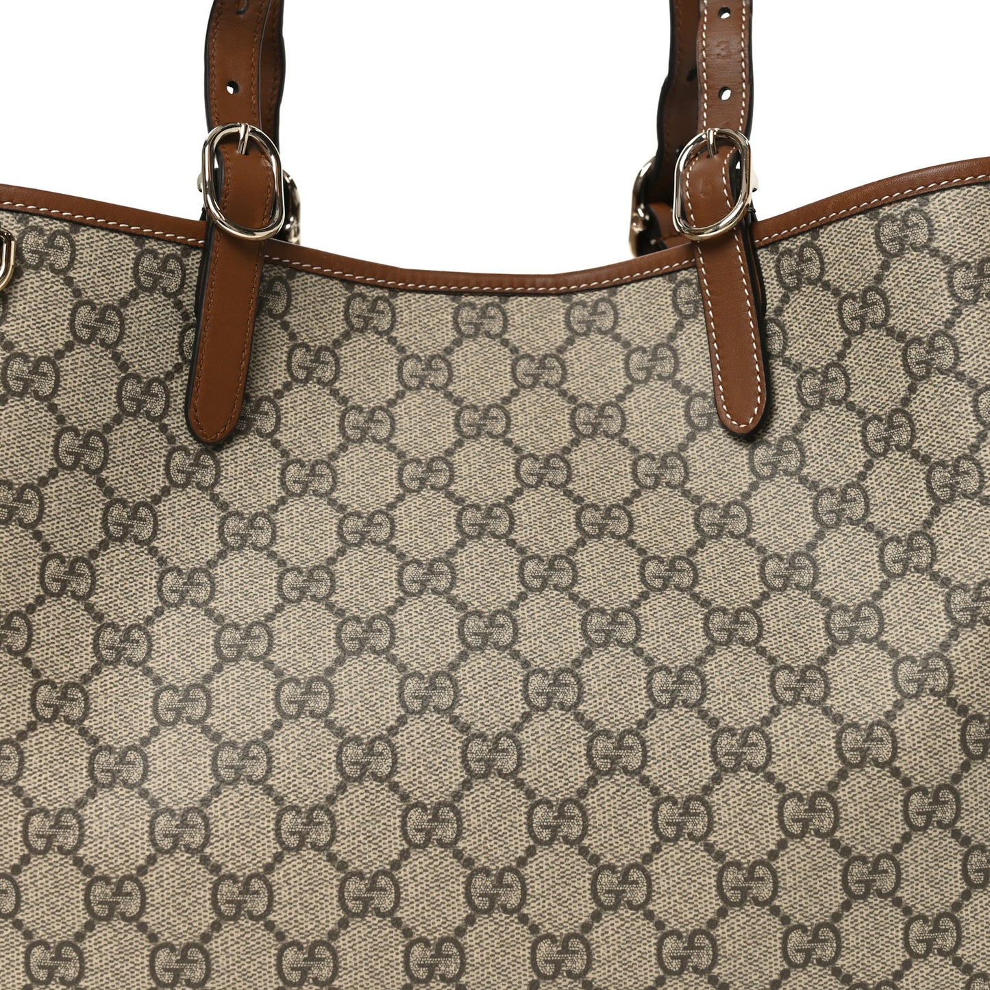 GG Supreme Monogram Emblem Large Tote Bag Beige Dark Brown