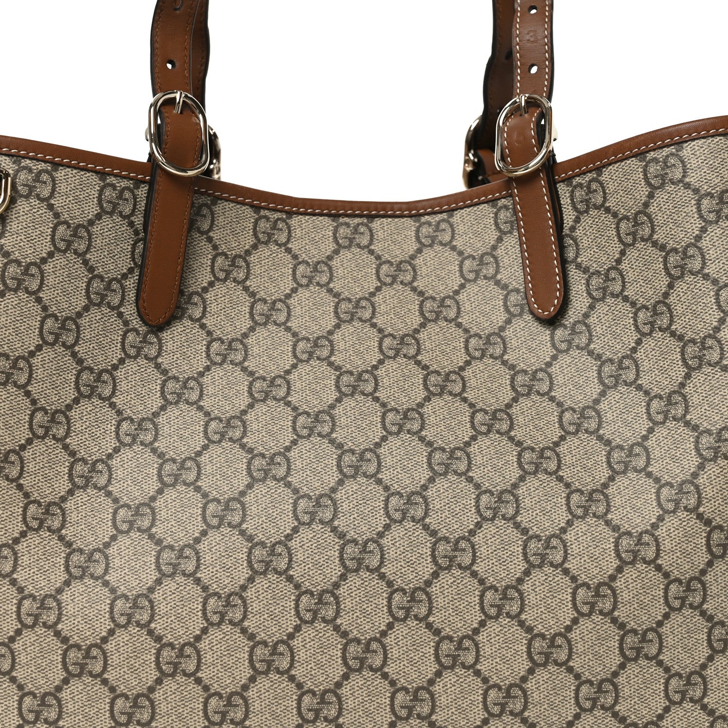 Gucci GG Supreme Monogram Emblem Large Tote Bag Beige Dark Brown 7 of 9