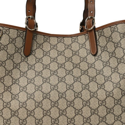 Gucci GG Supreme Monogram Emblem Large Tote Bag Beige Dark Brown 7 of 9