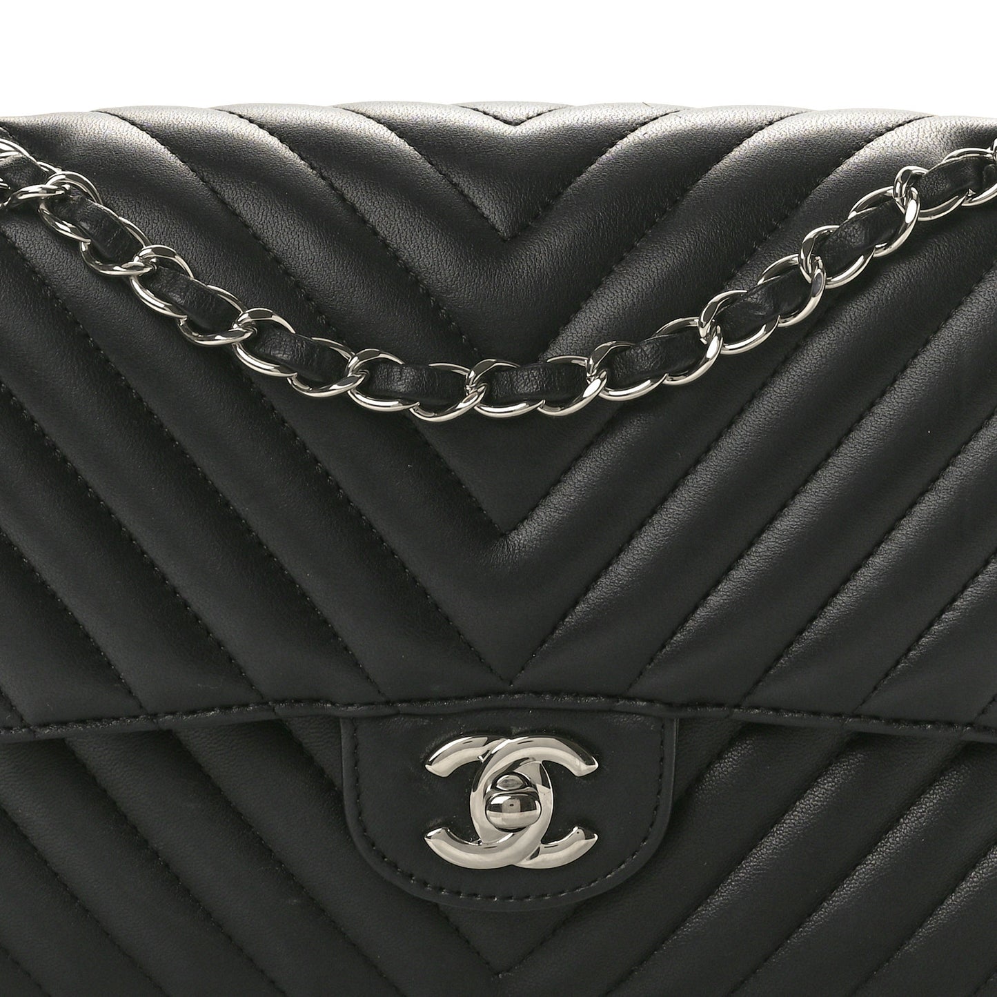 Lambskin Chevron Quilted Medium Double Flap Black