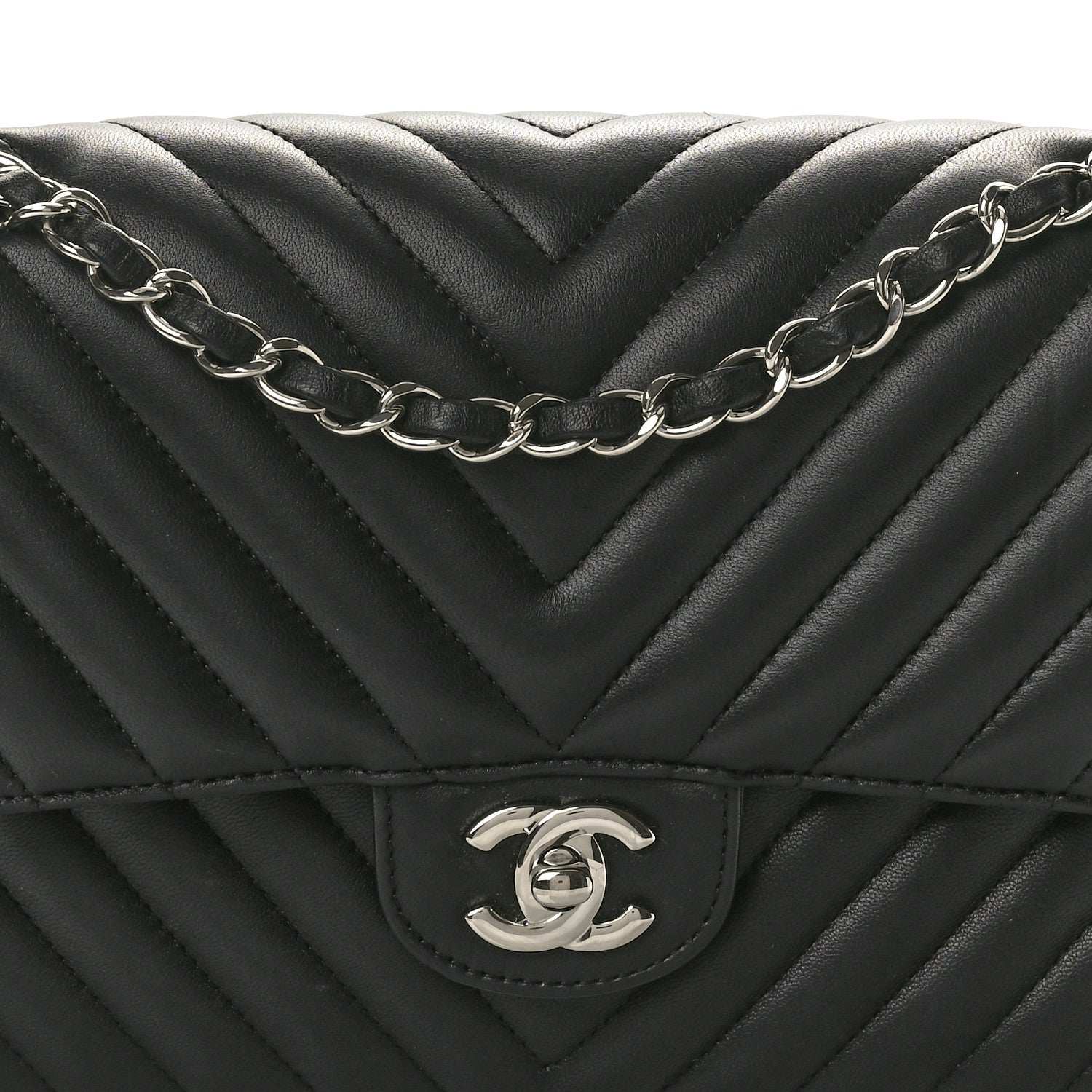 Chanel Lambskin Chevron Quilted Medium Double Flap Black 8 of 10