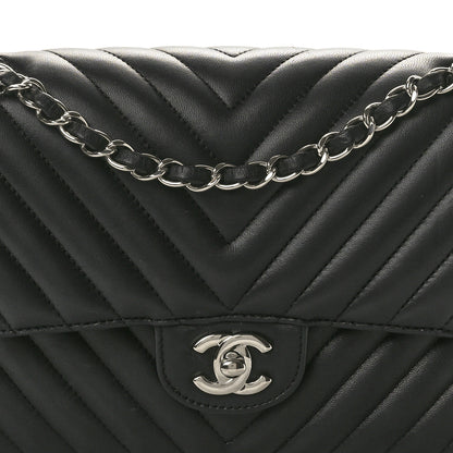 Chanel Lambskin Chevron Quilted Medium Double Flap Black 8 of 10