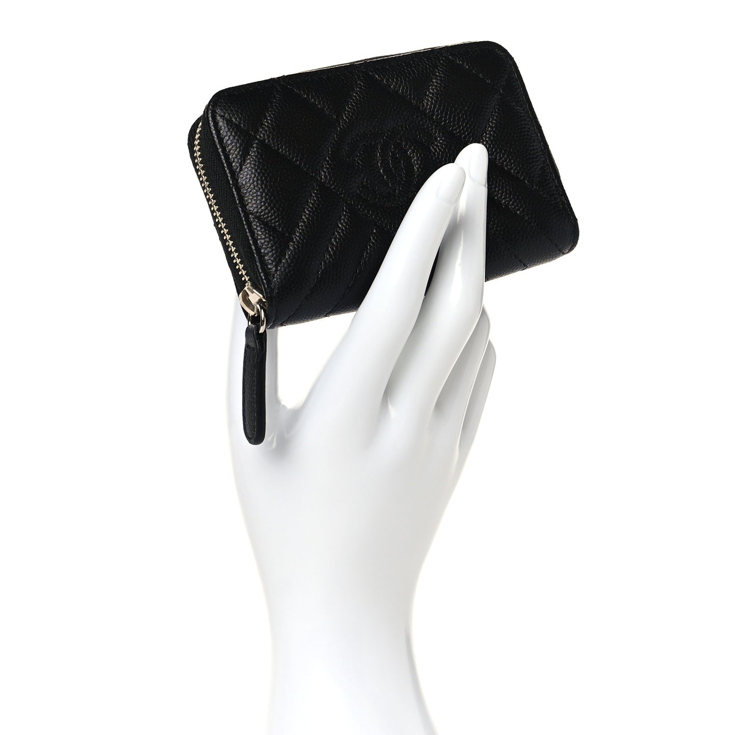 Caviar Quilted Diamond CC Zip Around Coin Purse Black