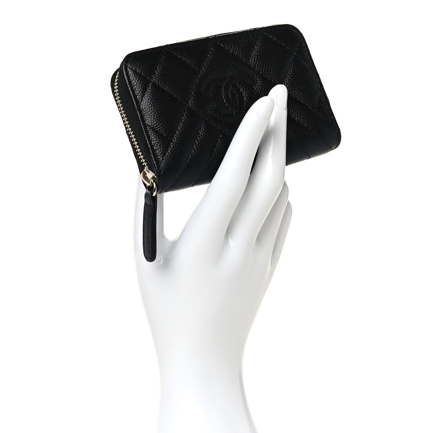 Chanel Caviar Quilted Diamond CC Zip Around Coin Purse Black 2 of 9