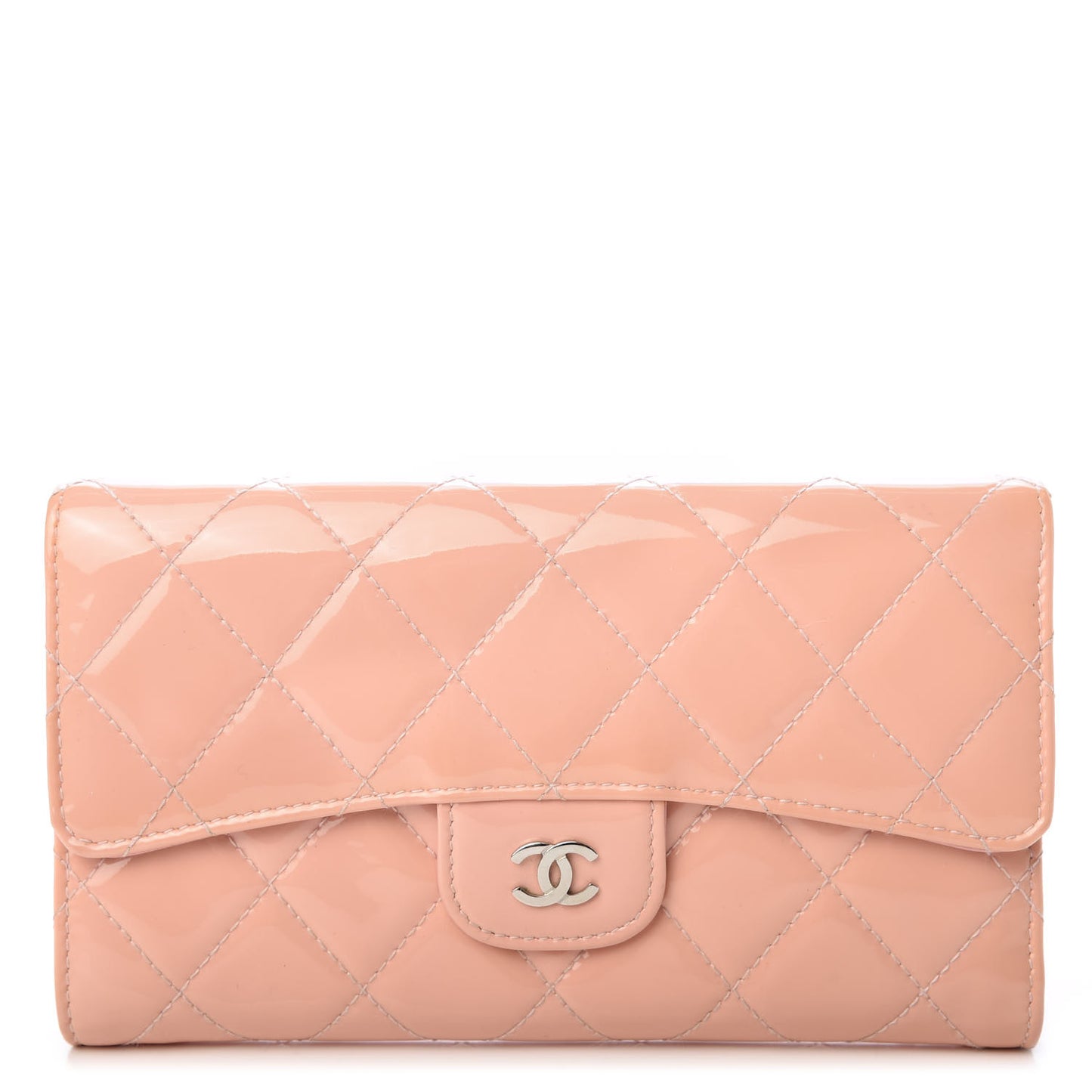 Patent Quilted Large Flap Wallet Pink