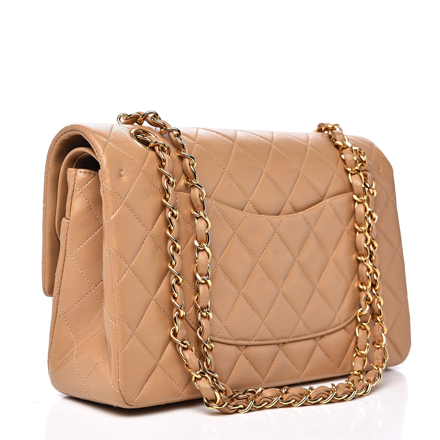 Lambskin Quilted Medium Double Flap Beige