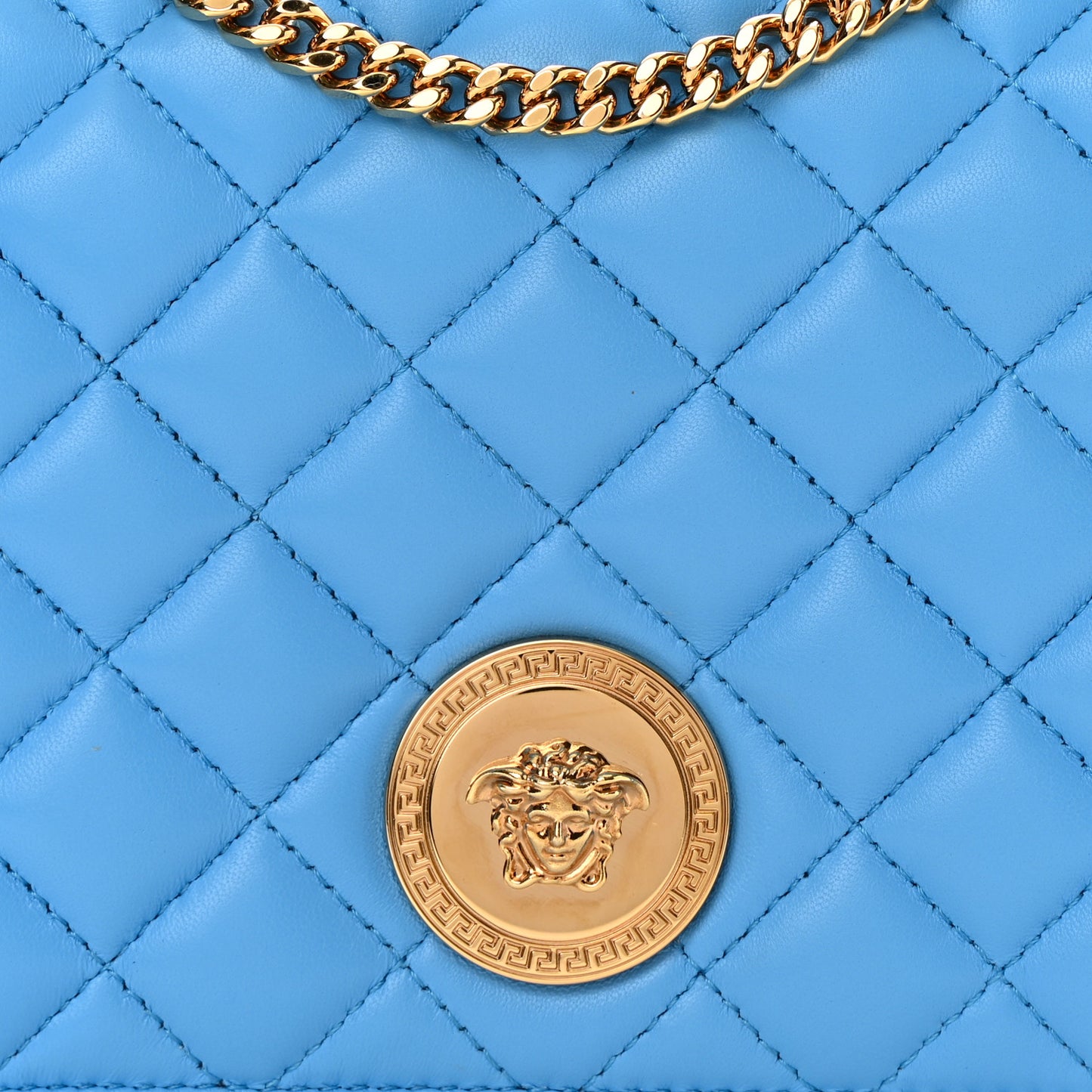 Nappa Quilted Medusa Chain Crossbody Blue