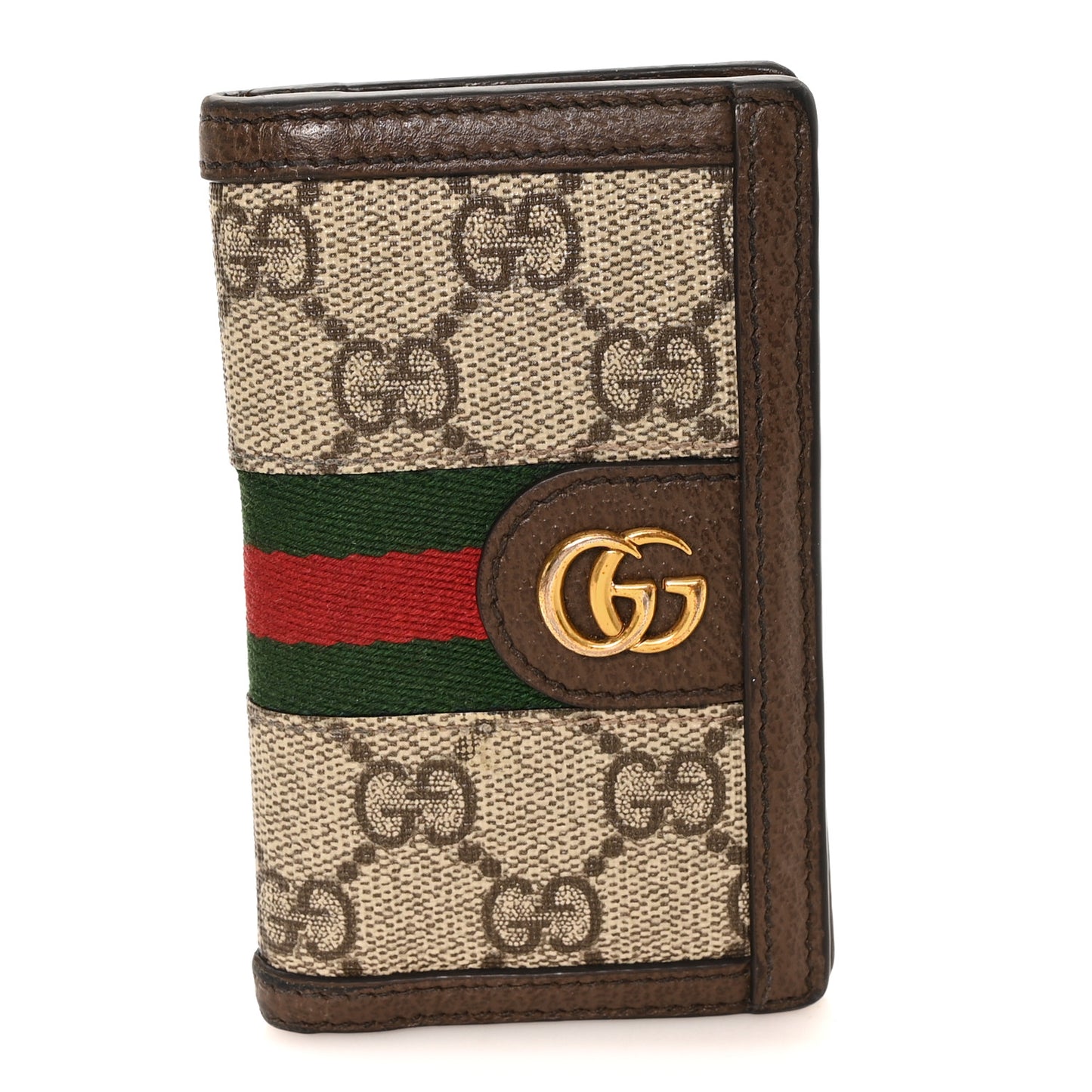 GG Supreme Monogram Web Ophidia Card Case Beige Ebony Electric Green