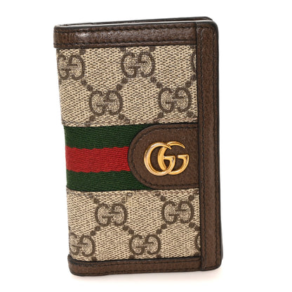 Gucci GG Supreme Monogram Web Ophidia Card Case Beige Ebony Electric Green 1 of 7