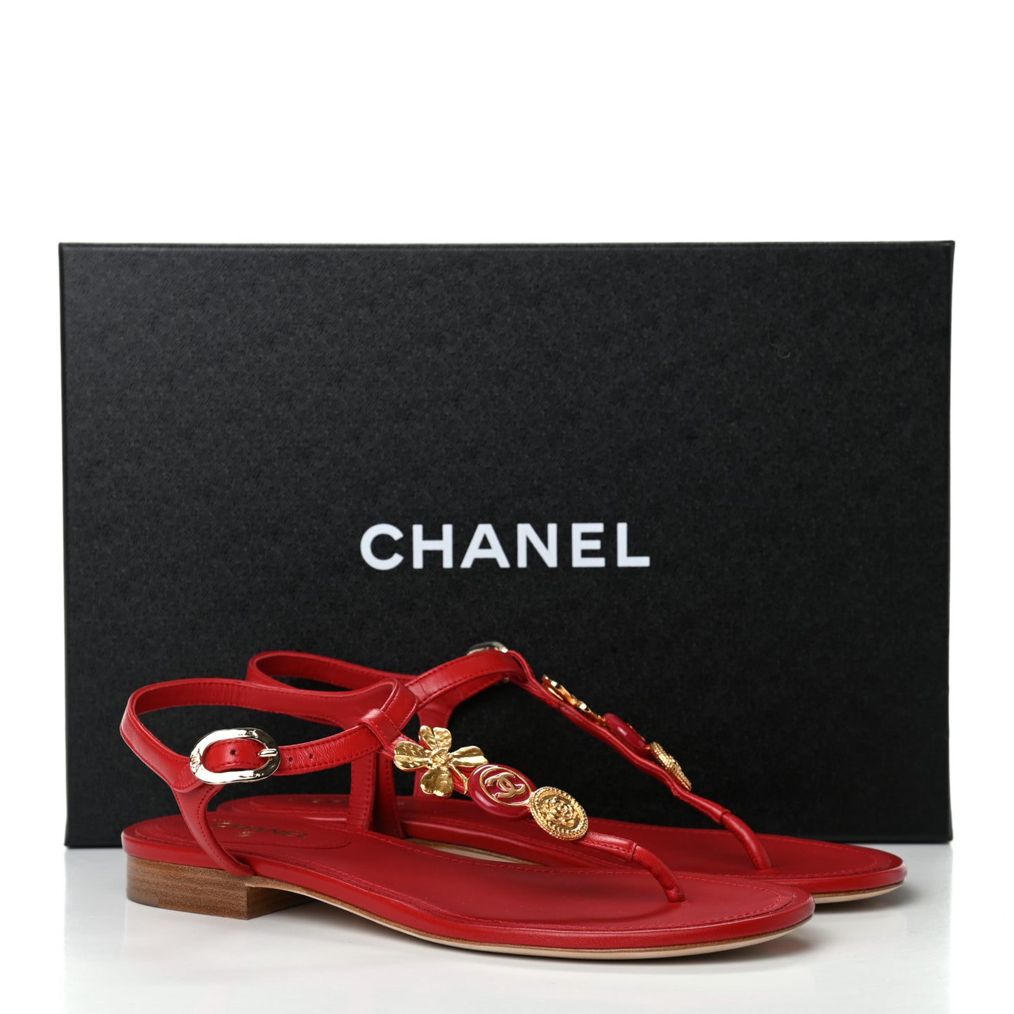 Lambskin Charm Thong Sandals 36 Red