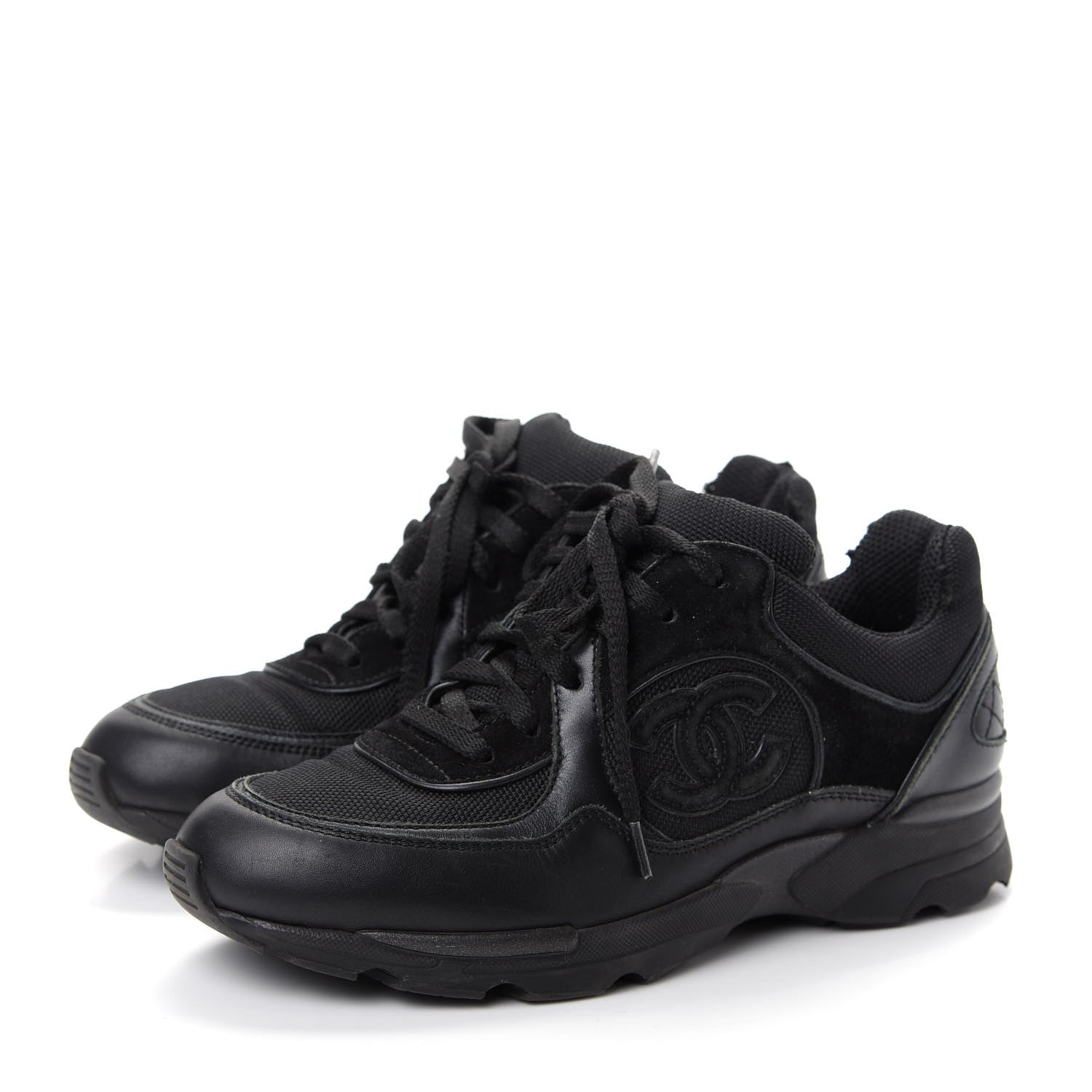 Chanel Toile Suede Calfskin CC Sneakers 35.5 Black 3 of 15