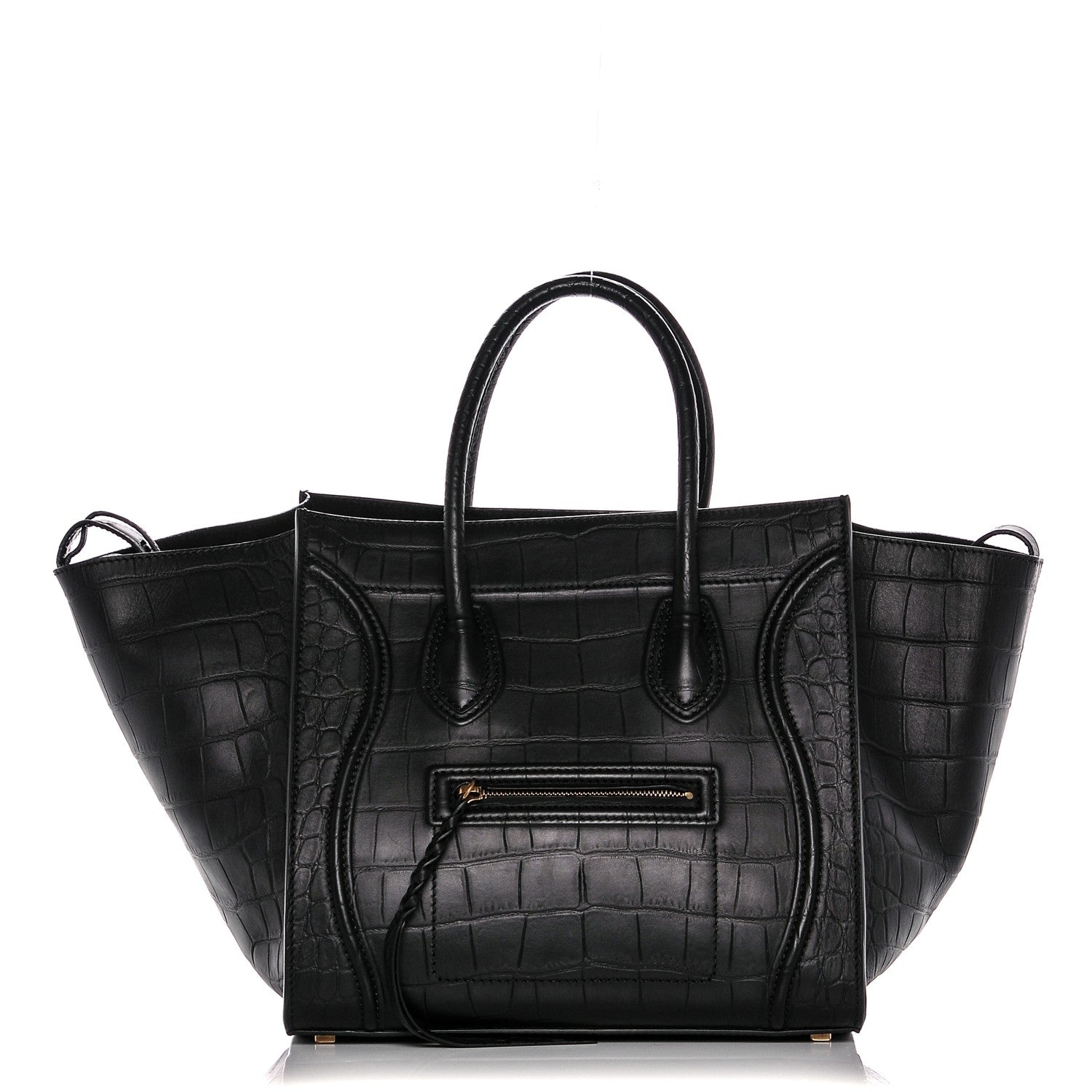 Celine Crocodile Embossed Calfskin Medium Phantom Luggage Black 1 of 6