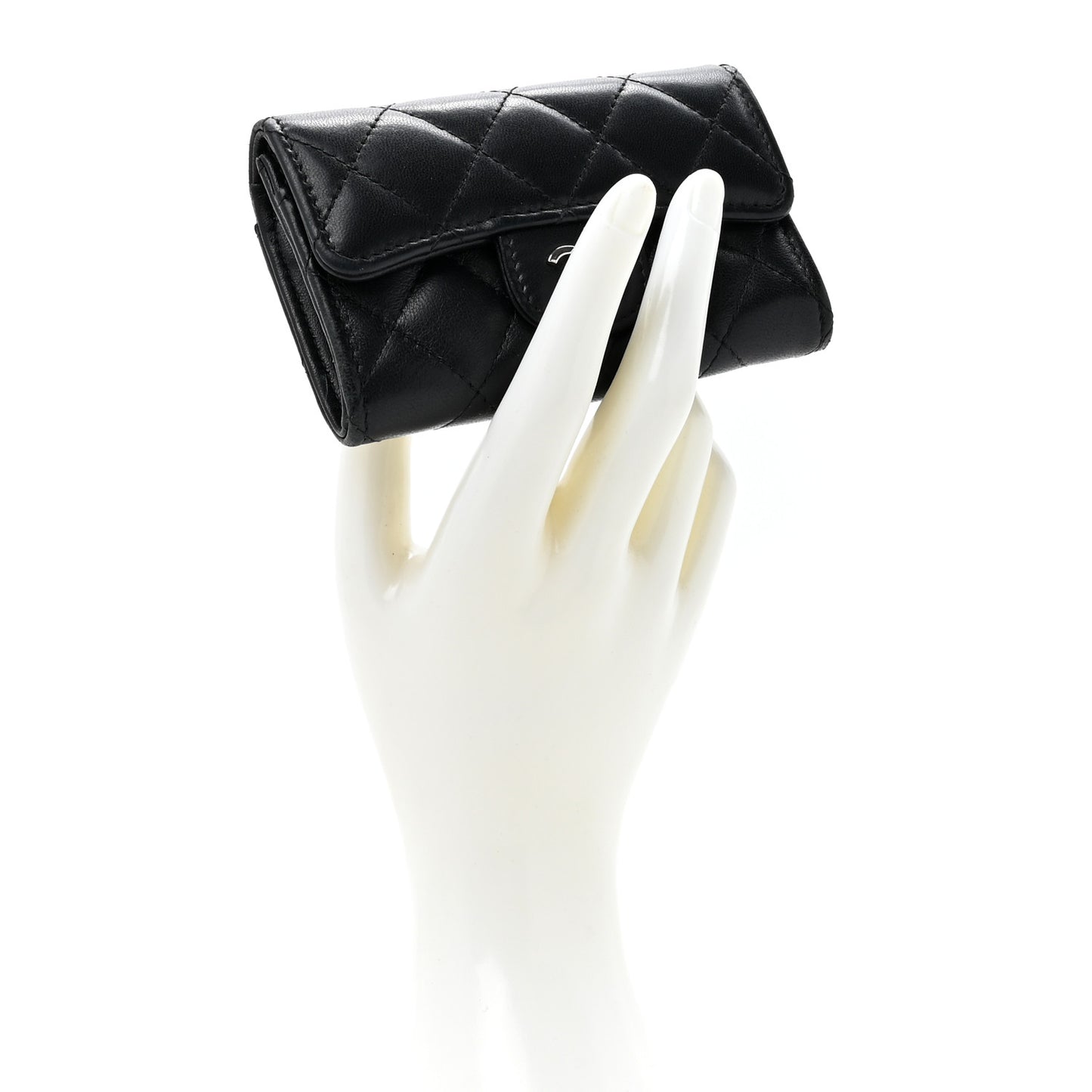 Lambskin Quilted Flap Card Holder Wallet Black