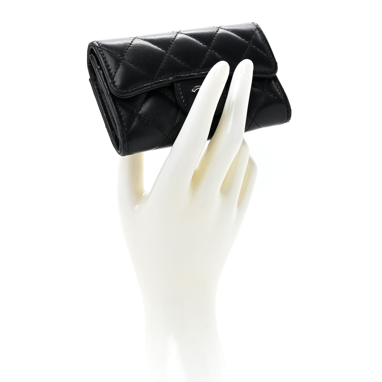 Chanel Lambskin Quilted Flap Card Holder Wallet Black 2 of 13
