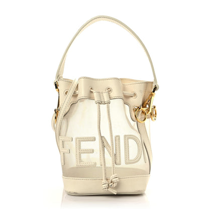 Fendi Mesh Vitello King F is Fendi Logo Embroidered Mini Mon Tresor Bucket Bag Sabbia White Ice 1 of 24
