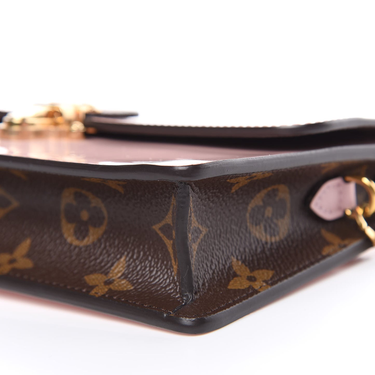 Patent Calfskin Monogram Cherrywood Chain Wallet Rose Ballerine