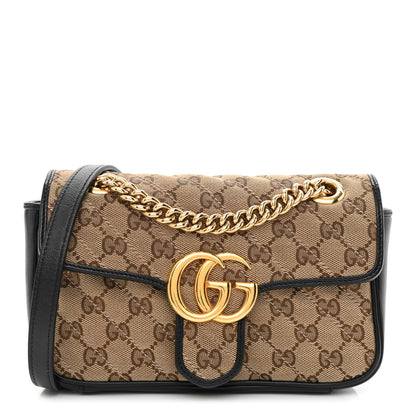 Gucci Monogram Matelasse Diagonal Mini GG Marmont Shoulder Bag Beige Black 1 of 11