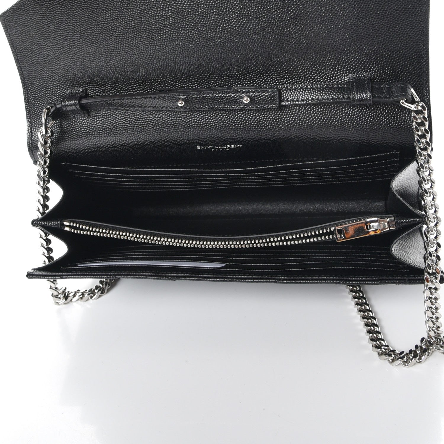 Saint Laurent Grain De Poudre Matelasse Chevron Monogram Chain Wallet Black 5 of 7