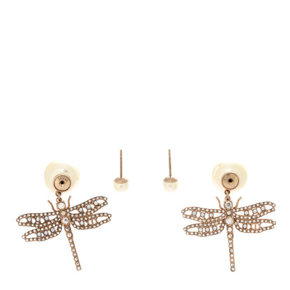 Christian Dior Crystal Pearl Dragonfly Drop Earrings White 3 of 4