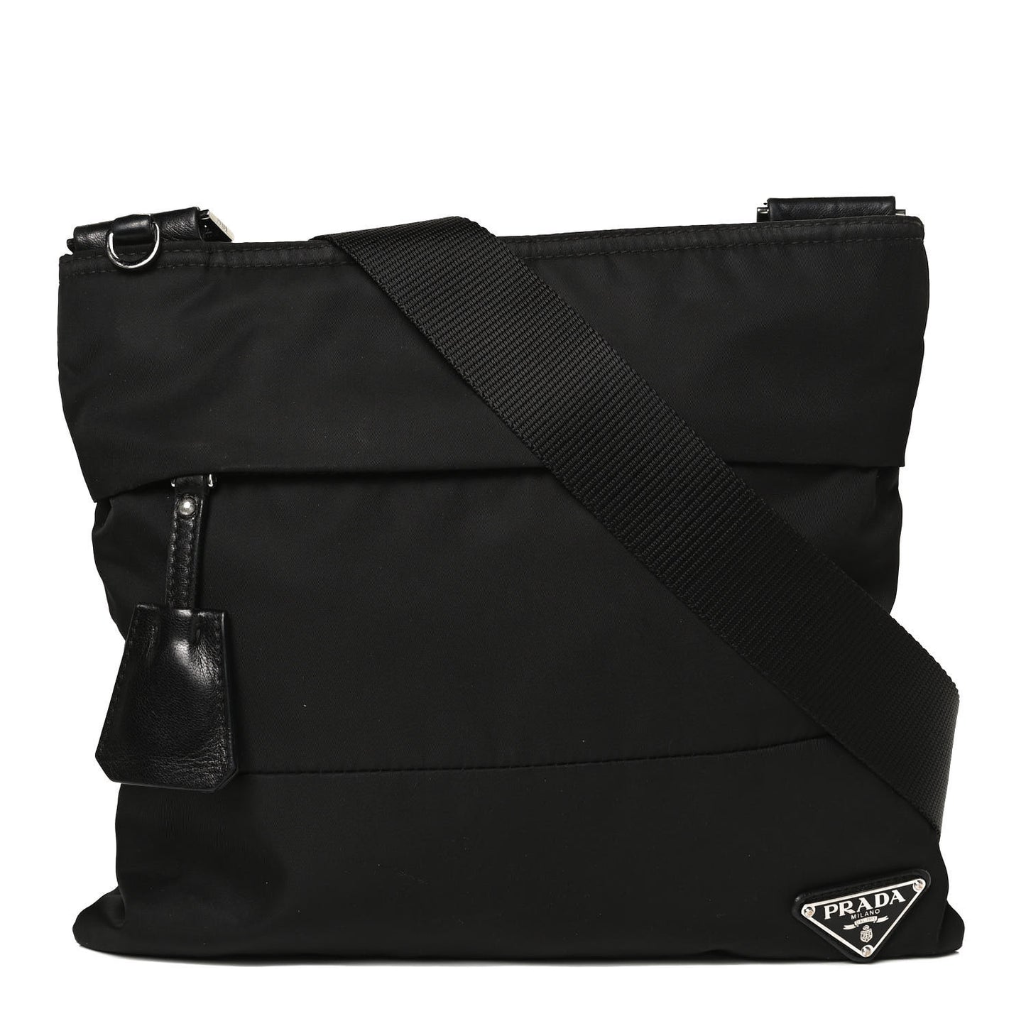 Tessuto Nylon Saffiano Flat Messenger Bag Black