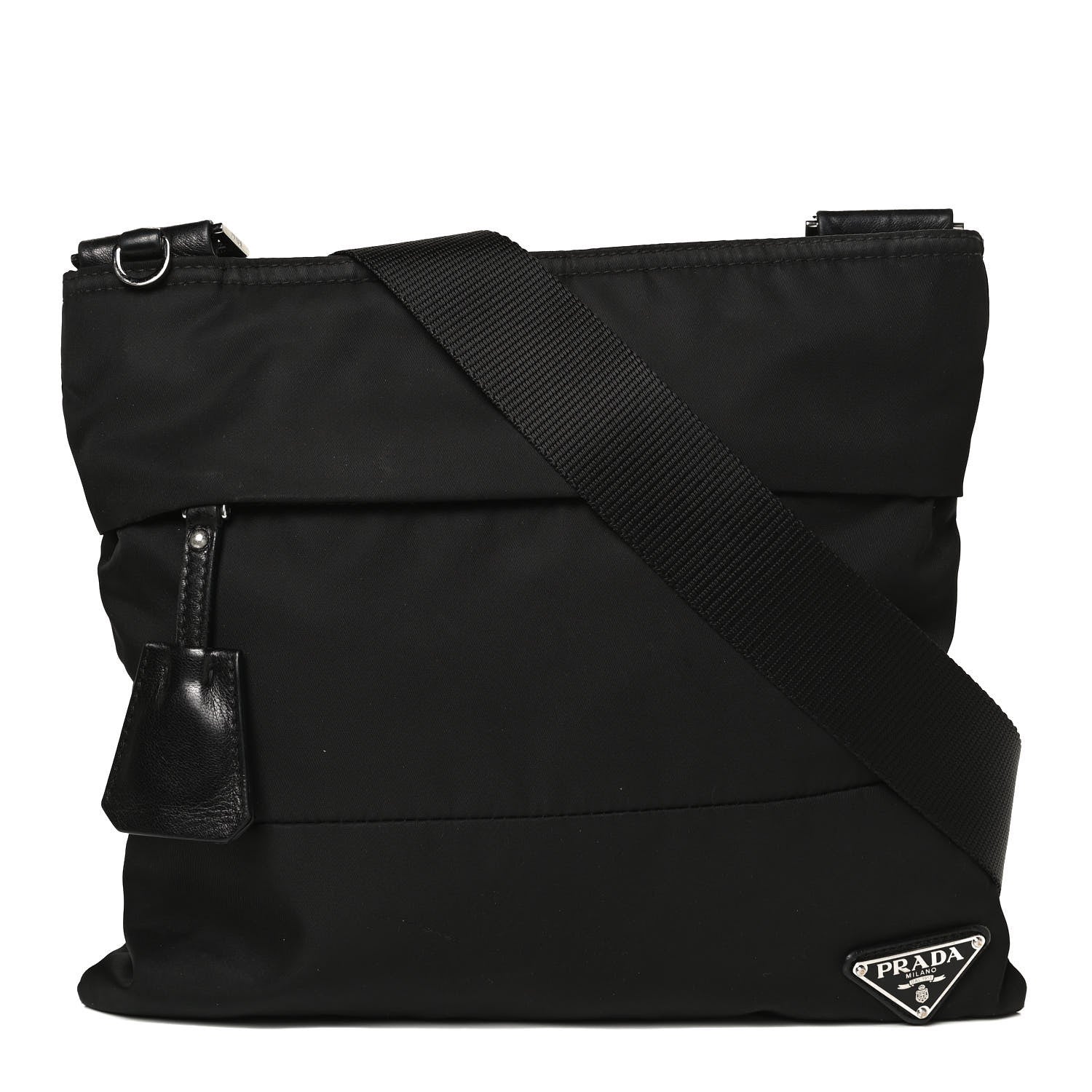 Prada Tessuto Nylon Saffiano Flat Messenger Bag Black 1 of 12