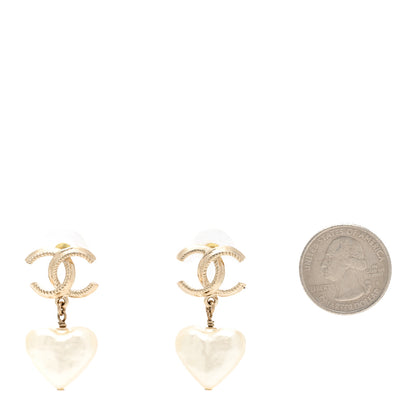 Chanel Pearl CC Heart Drop Earrings Gold 2 of 5