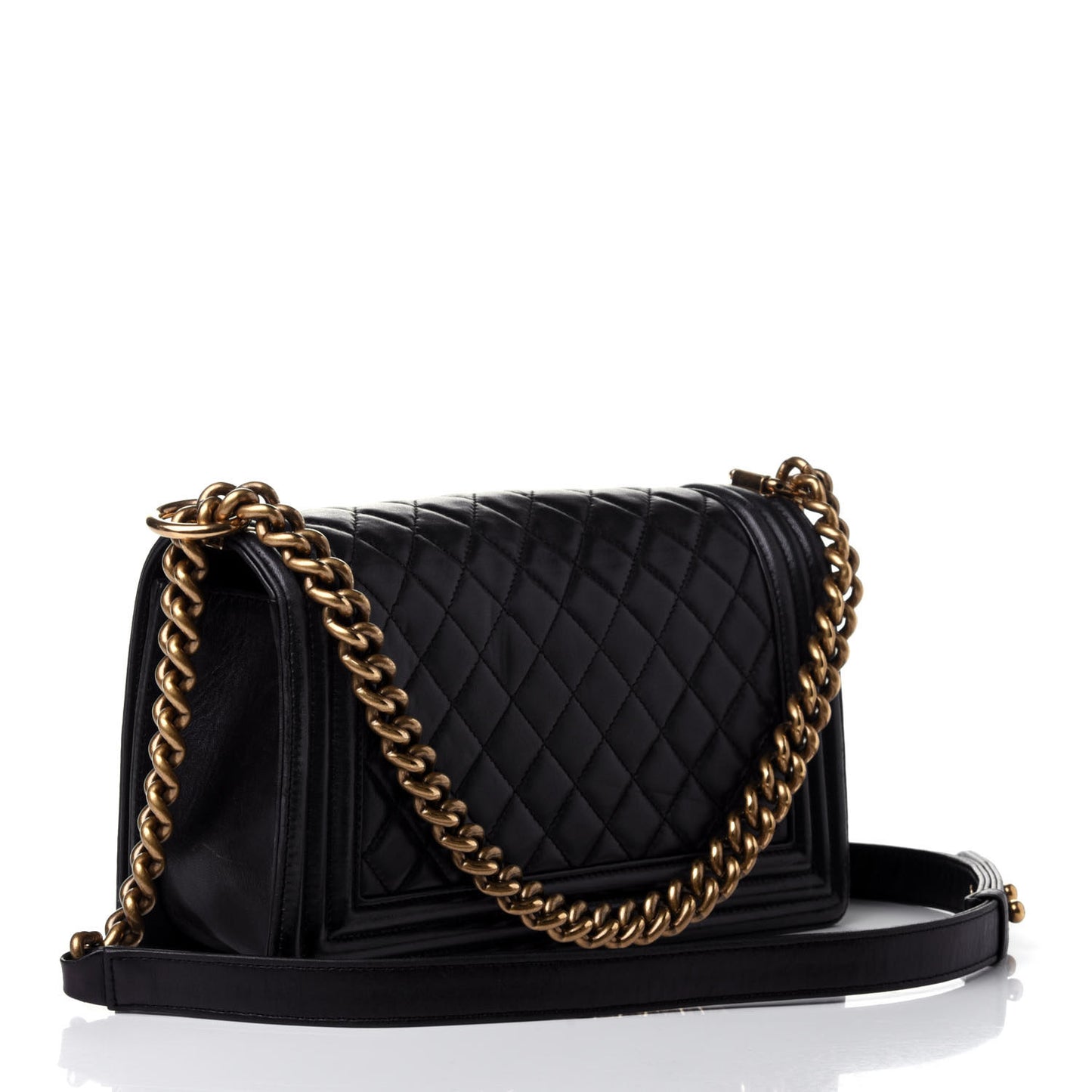 Lambskin Quilted Medium Boy Flap Black