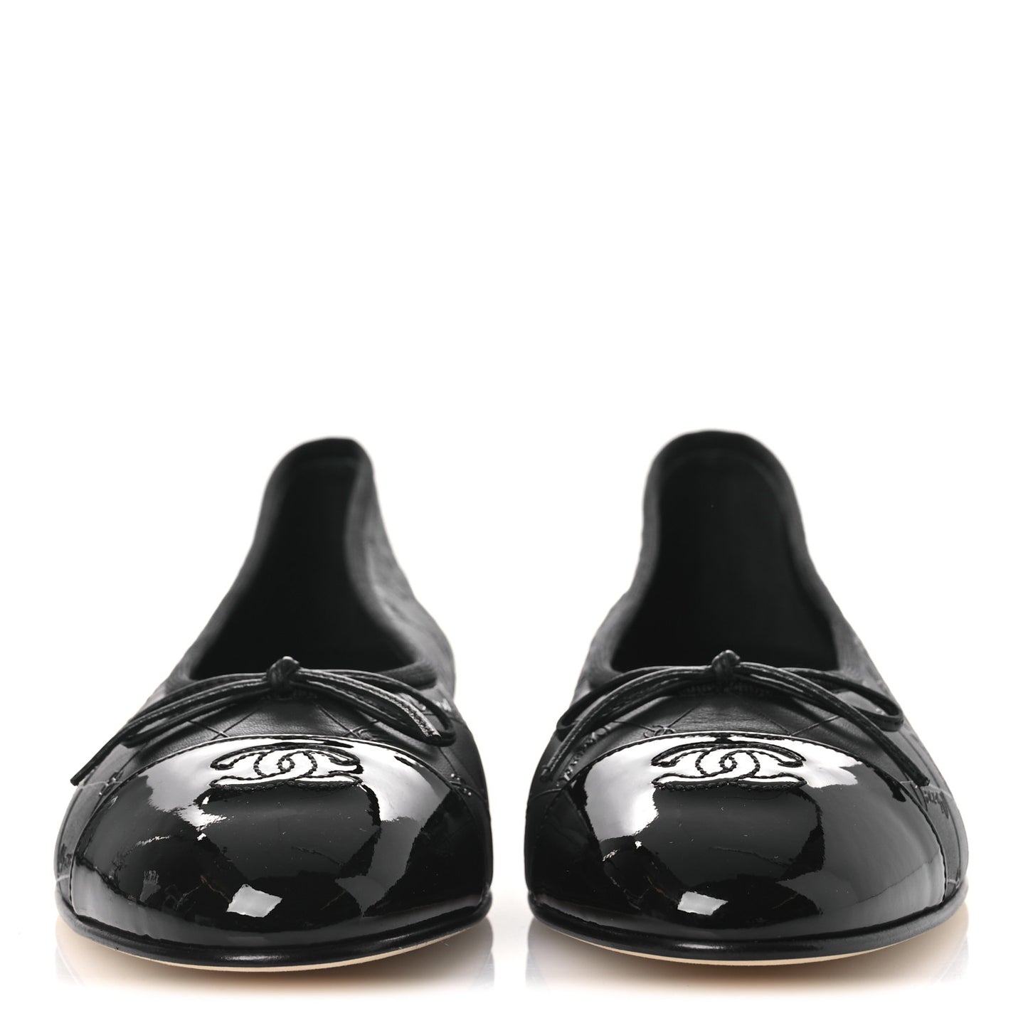 Printed Lambskin Patent Cap Toe Ballerina Flats 42 Black