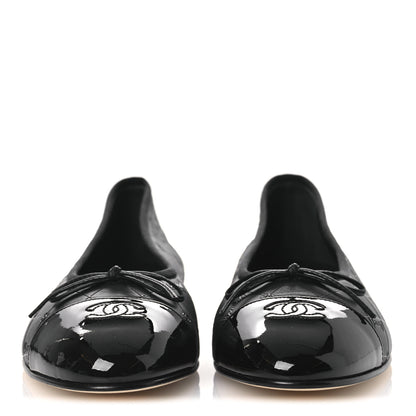 Chanel Printed Lambskin Patent Cap Toe Ballerina Flats 42 Black 3 of 11
