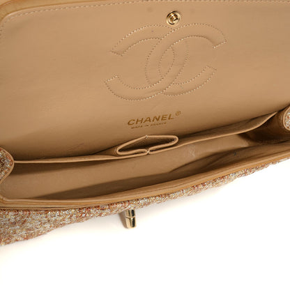Chanel Tweed Quilted Medium Double Flap Brown Gold 10 of 16