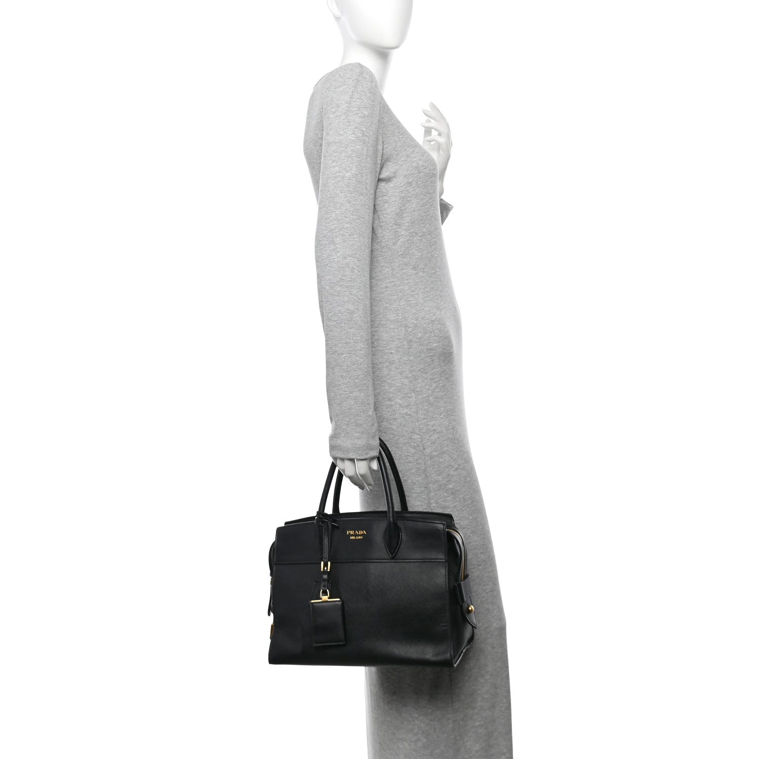 Prada Saffiano City Calfskin Medium Esplanade Tote Black 2 of 12