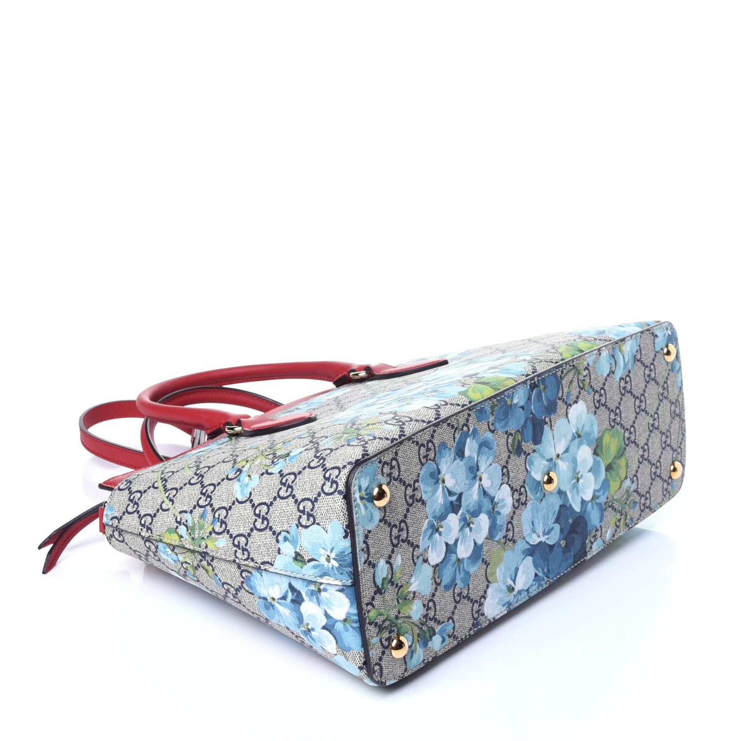 Gucci GG Supreme Monogram Blooms Medium Zip Top Tote Beige Blue Navy Hibiscus Red 5 of 11