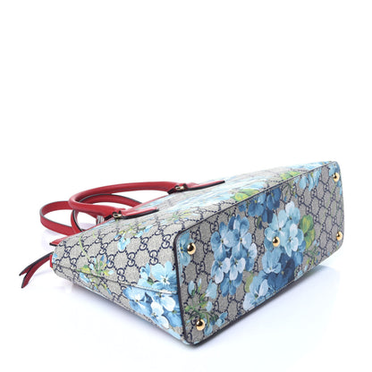 Gucci GG Supreme Monogram Blooms Medium Zip Top Tote Beige Blue Navy Hibiscus Red 5 of 11