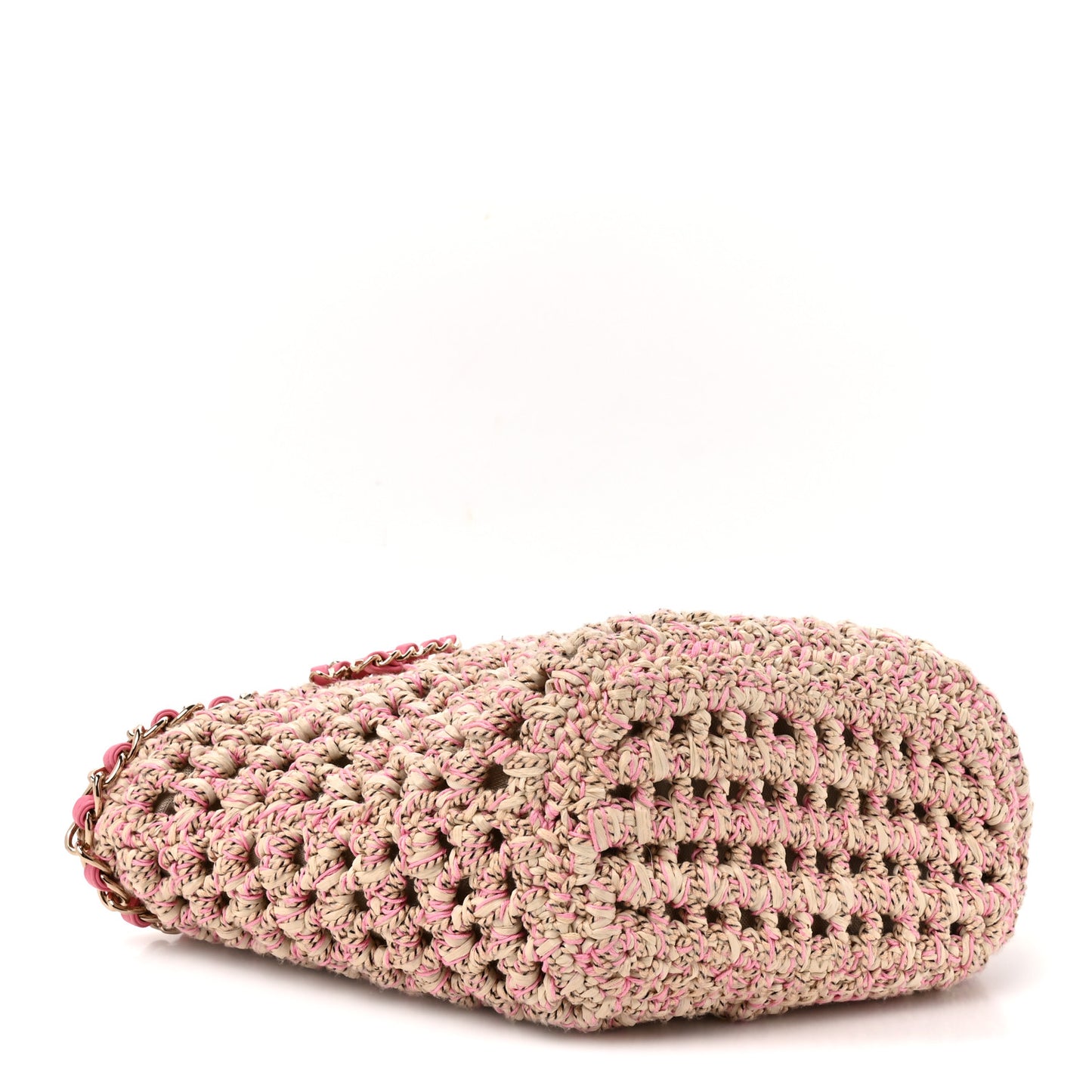 Mixed Fibers Calfskin Crochet Small Shopping Bag Beige Pink