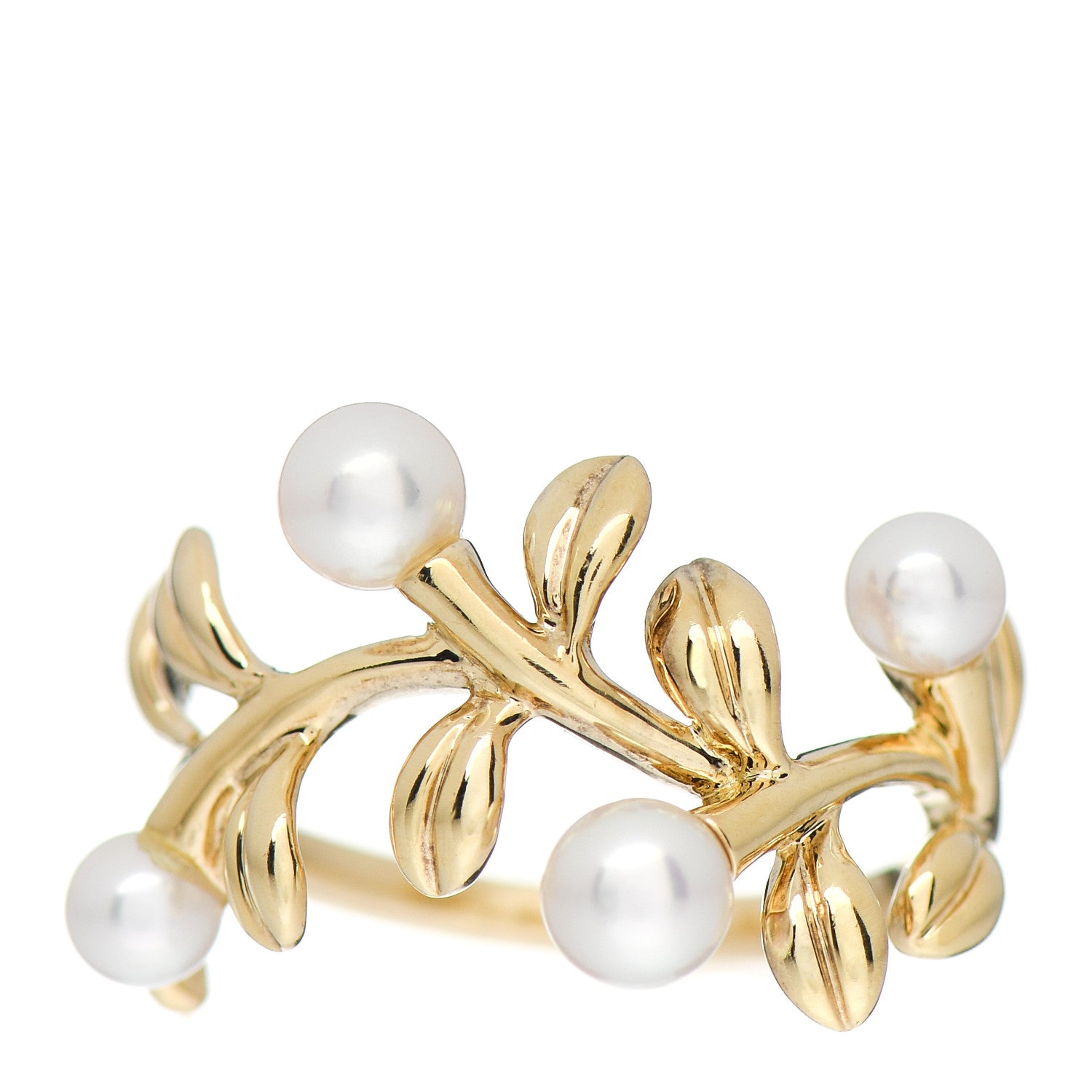 Mikimoto 18K Yellow Gold Akoya Pearl 4.5-5mm Leaf Ring 53 6.25 1 of 4