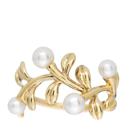 Mikimoto 18K Yellow Gold Akoya Pearl 4.5-5mm Leaf Ring 53 6.25 1 of 4